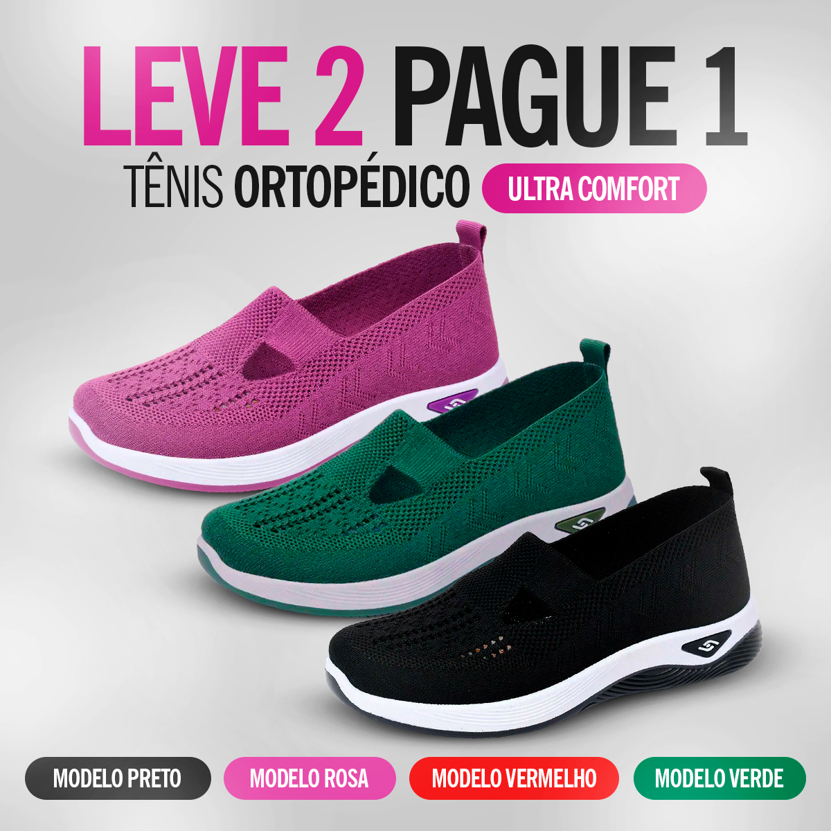 LEVE 2 PAGUE 1 - Tênis Ortopédico Ultra Comfort Calce Fácil + Palmilha Ortopédica